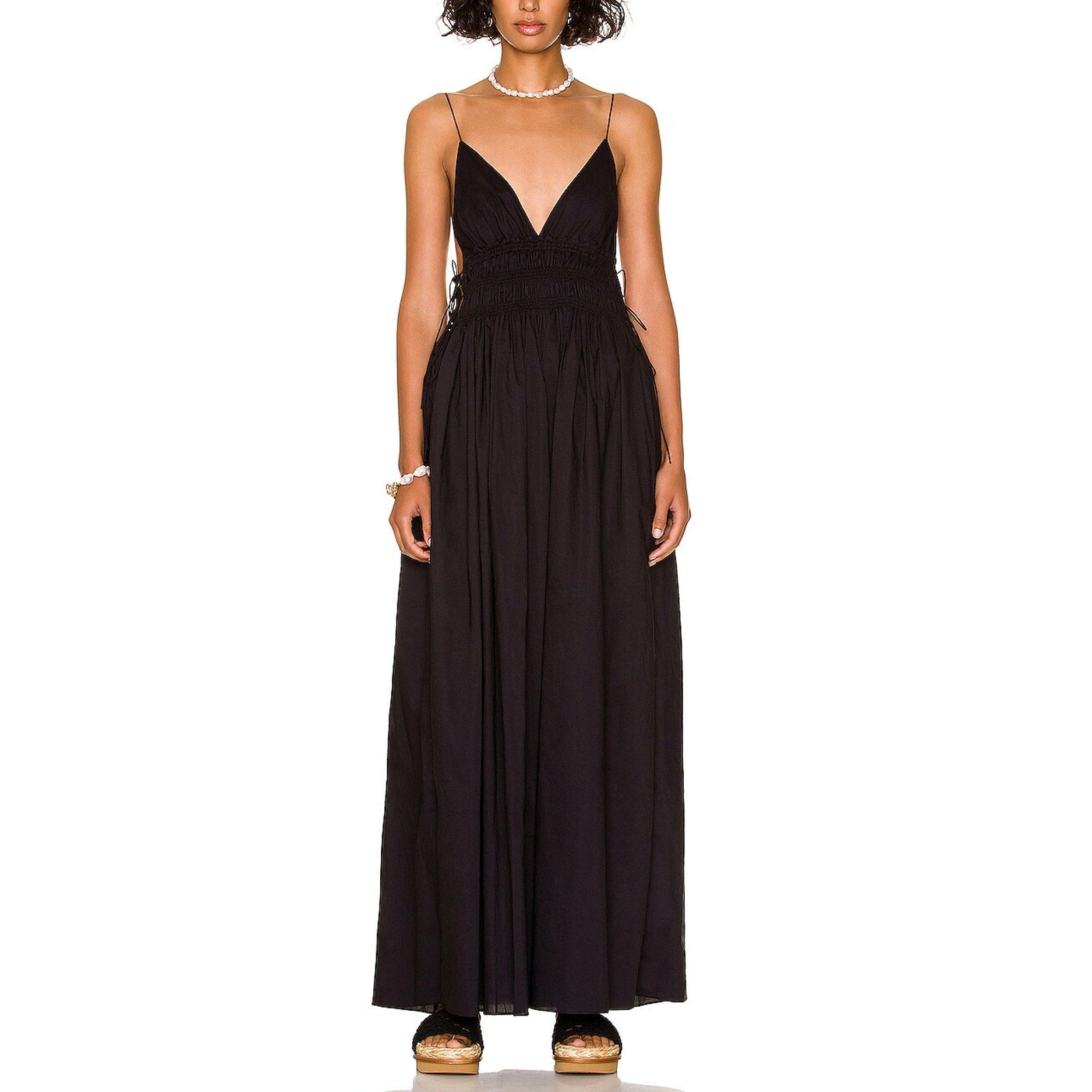 Matteau 'Shirred' Black Cotton Triangle Maxi Dress Size 2