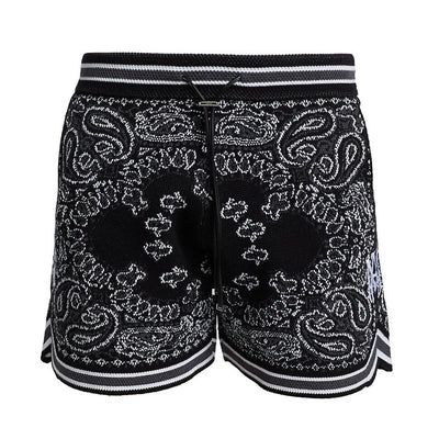 Amiri Knit Cotton & Cashmere Black Bandana Print Shorts Size L