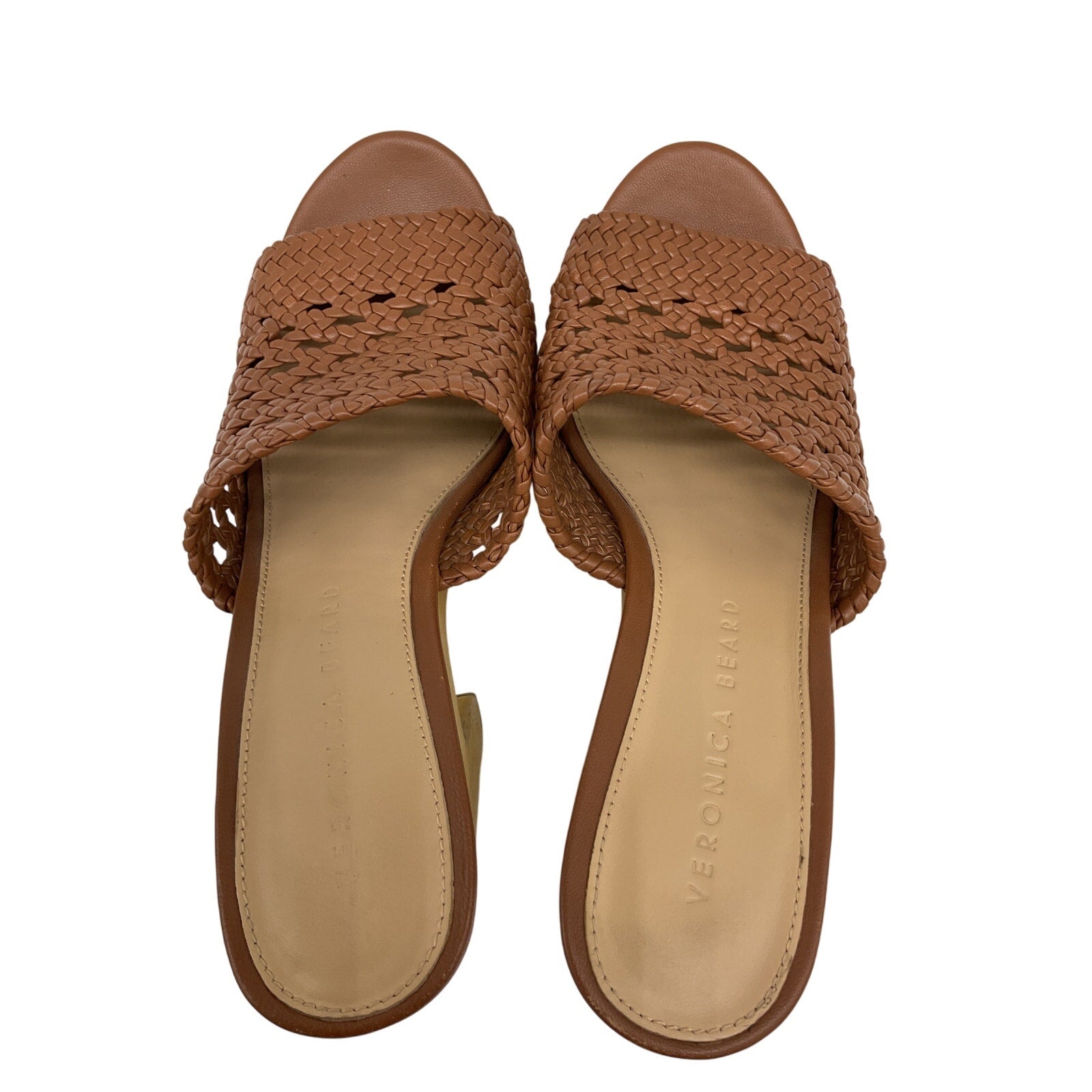 Veronica Beard 'Guadalupe' Brown Woven Leather Wooden-Heel Mules Size 6