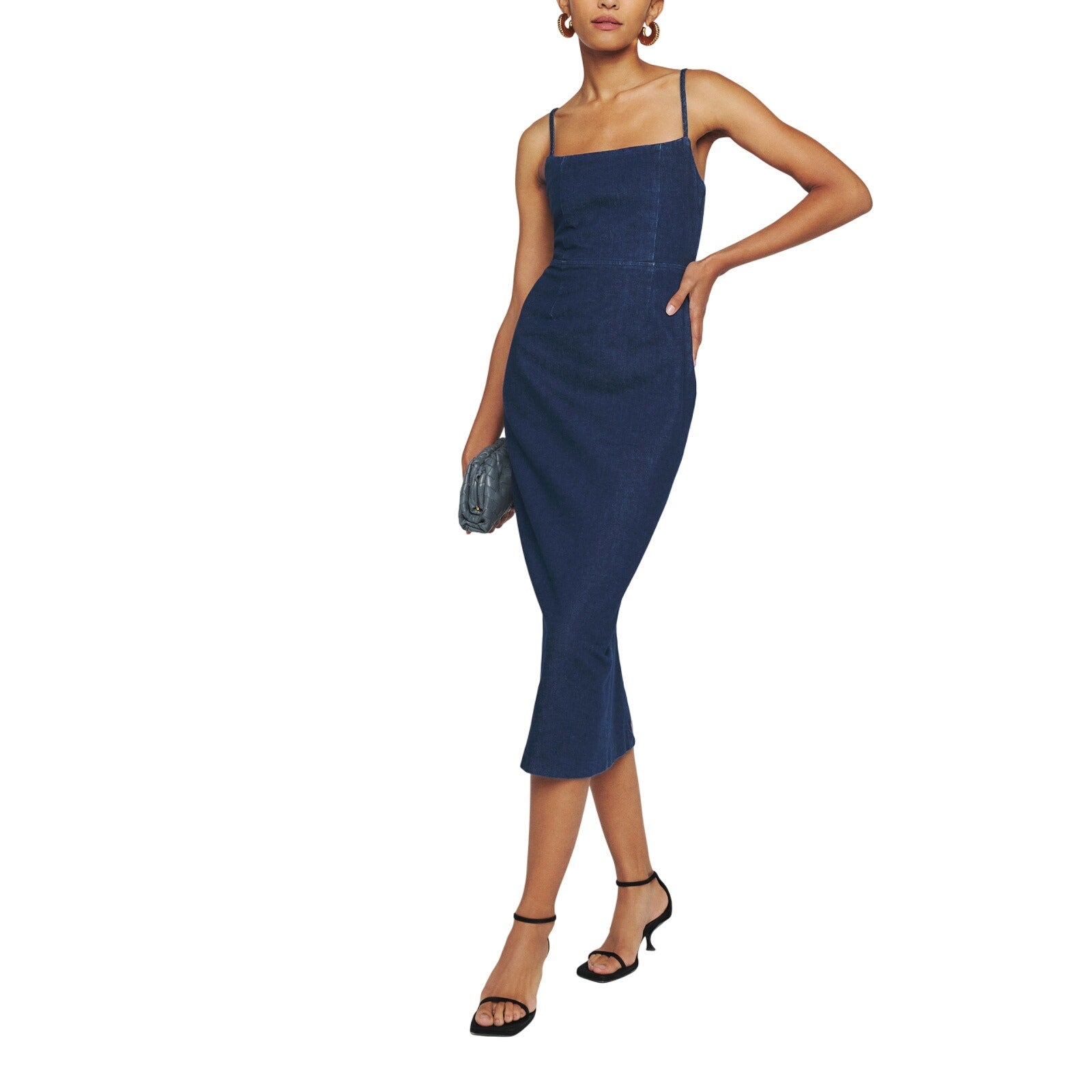 Reformation 'Delphinia' Blue Cotton Denim Midi Dress Size 0