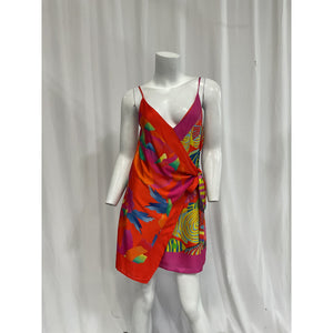 Farm Rio Mixed Pink 'Ombre Chita Lenzing Ecovero' Scarf V Neck Mini Dress Size XS