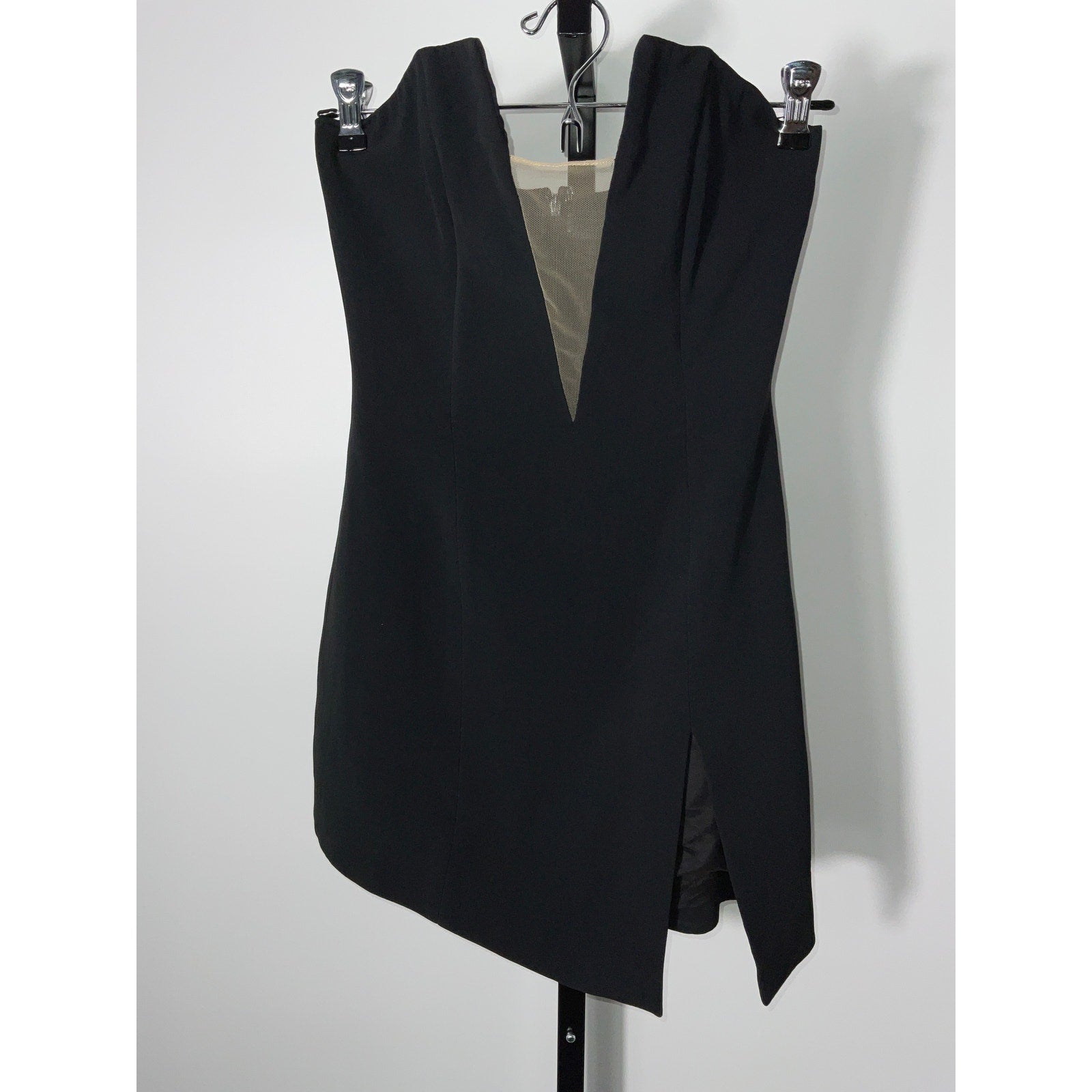 David Koma Black Acetate V Cut Mini Dress Size 4