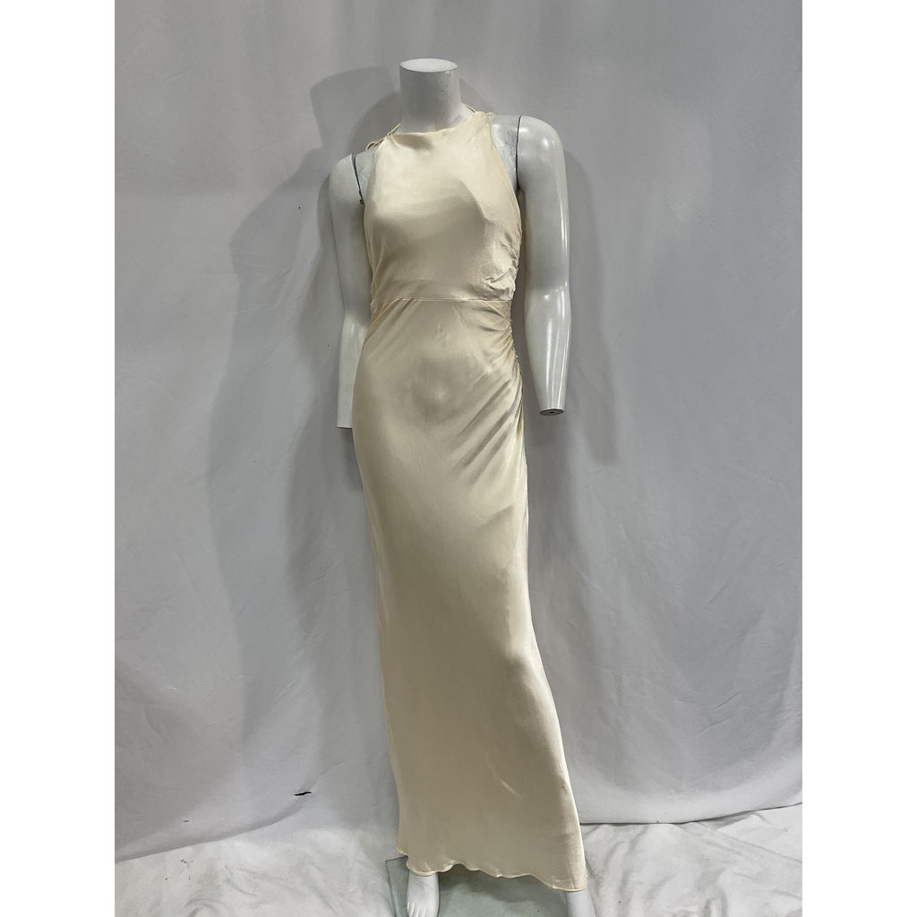 Shona Joy 'La Lune' White Viscose High Neck Ruched Maxi Dress Size 6