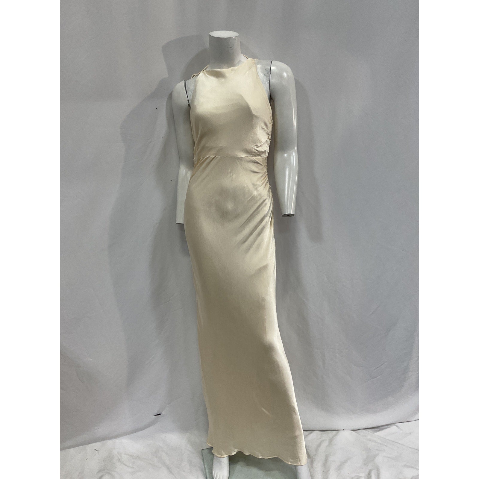 Shona Joy 'La Lune' White Viscose High Neck Ruched Maxi Dress Size 6