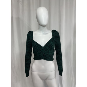 Self-Portrait 'Crossover' Green Knit Crop Top Size M
