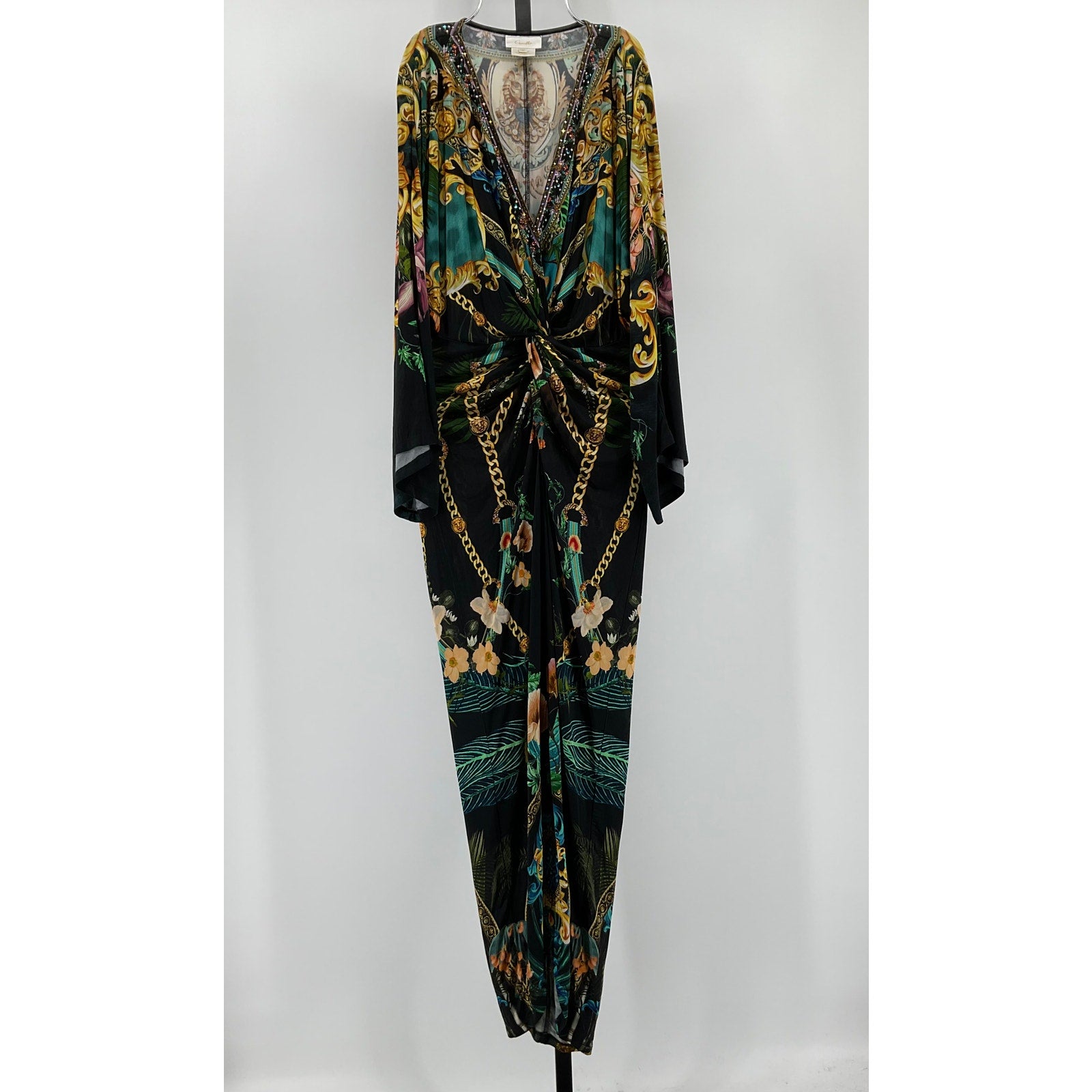 Camilla 'Split' Black Viscose Front Twist Maxi Dress Size S