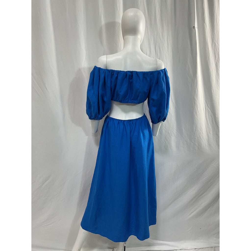 Farm Rio 'Knot' Blue Off Shouder Midi Dress Size S