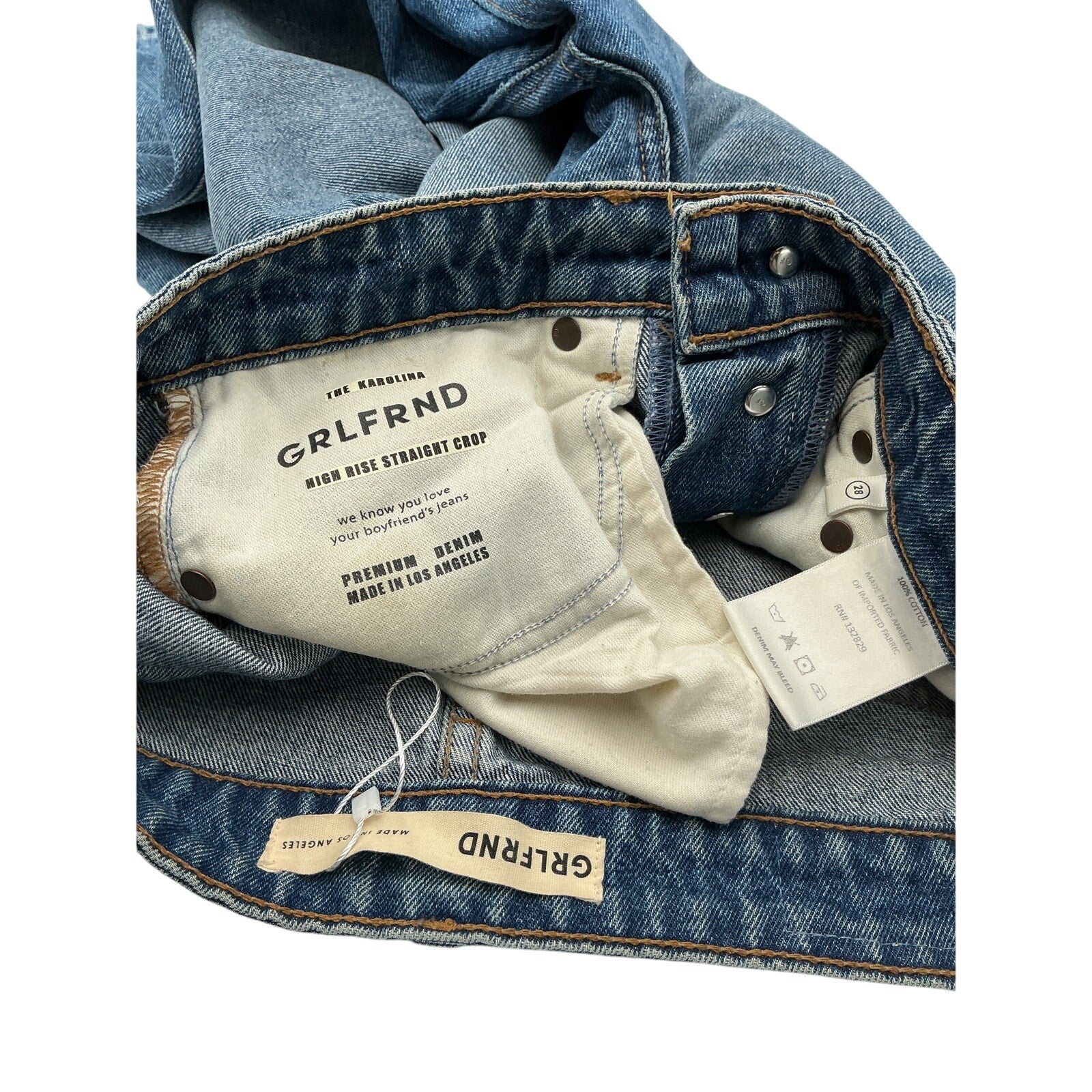 Grlfrnd 'Karolina' Blue High Rise Straight Crop Jean Size 28