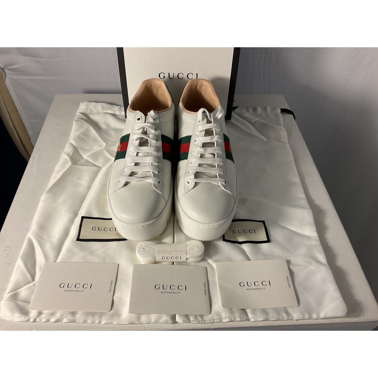 Gucci New Ace White Leather Platform Sneakers Size 39 EU / US 9