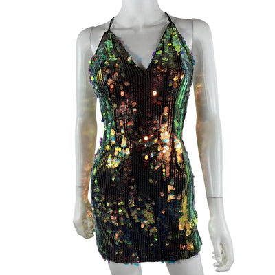 Ramy Brook Embellished Iridescent Sequin Crisscross Back Mini Dress Size 0