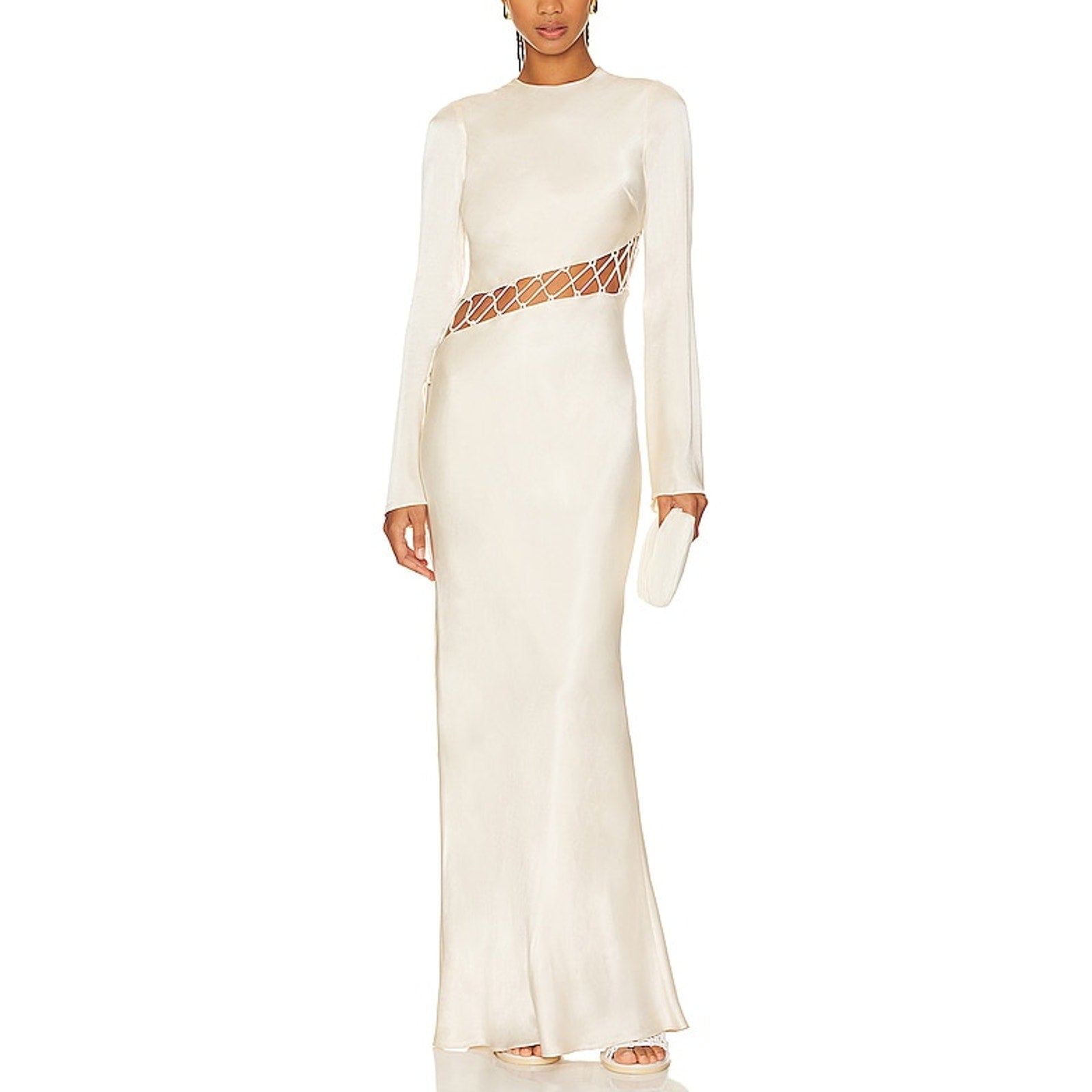 Shona Joy 'Arienzo' White Satin Asymmetrical Lace Up Maxi Dress Size 4