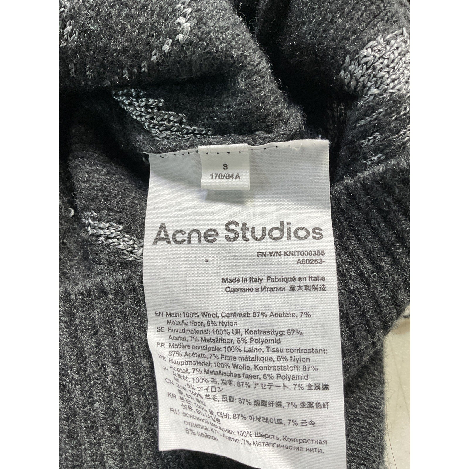 Acne Studios 'Metallic' Black Fil Coup� Wool Sweater Size S