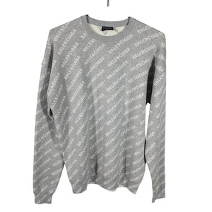 Balenciaga Branded Grey Mini Allover Logo Size XS Sweater
