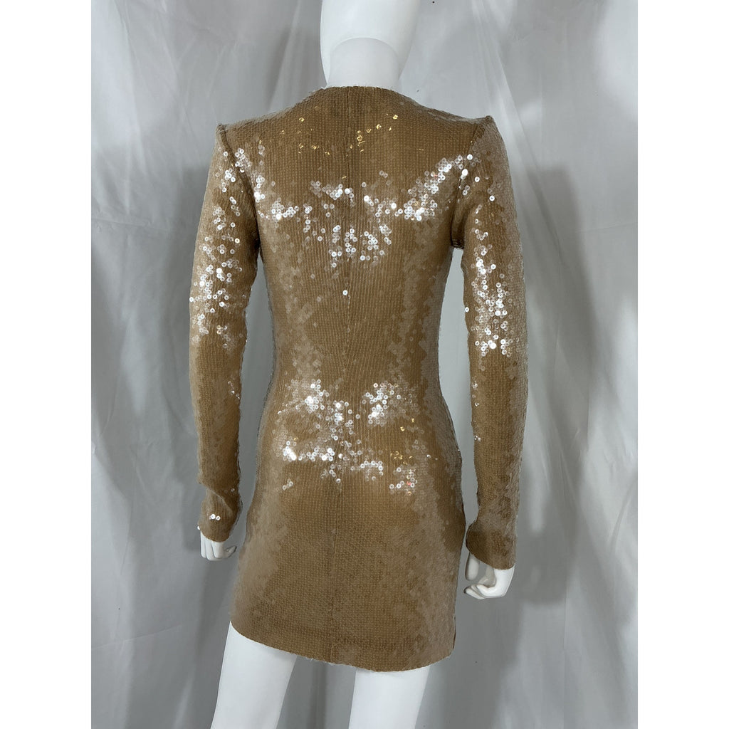 16Arlington 'Seeran' Beige Nylon Lace-Up Sequined Mini Dress Size 6