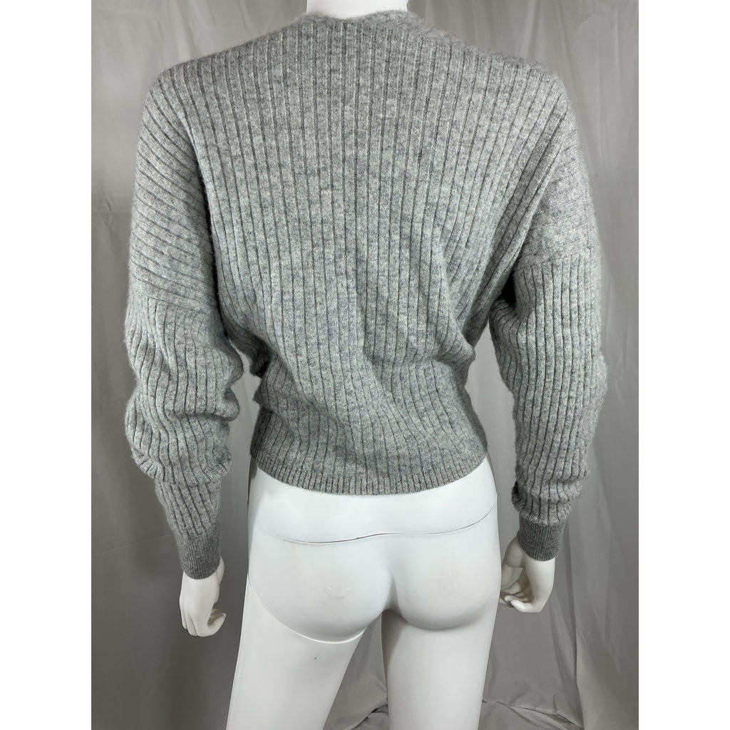 Autumn Cashmere Grey Cashmere Tie Front Rib Cardigan Size L