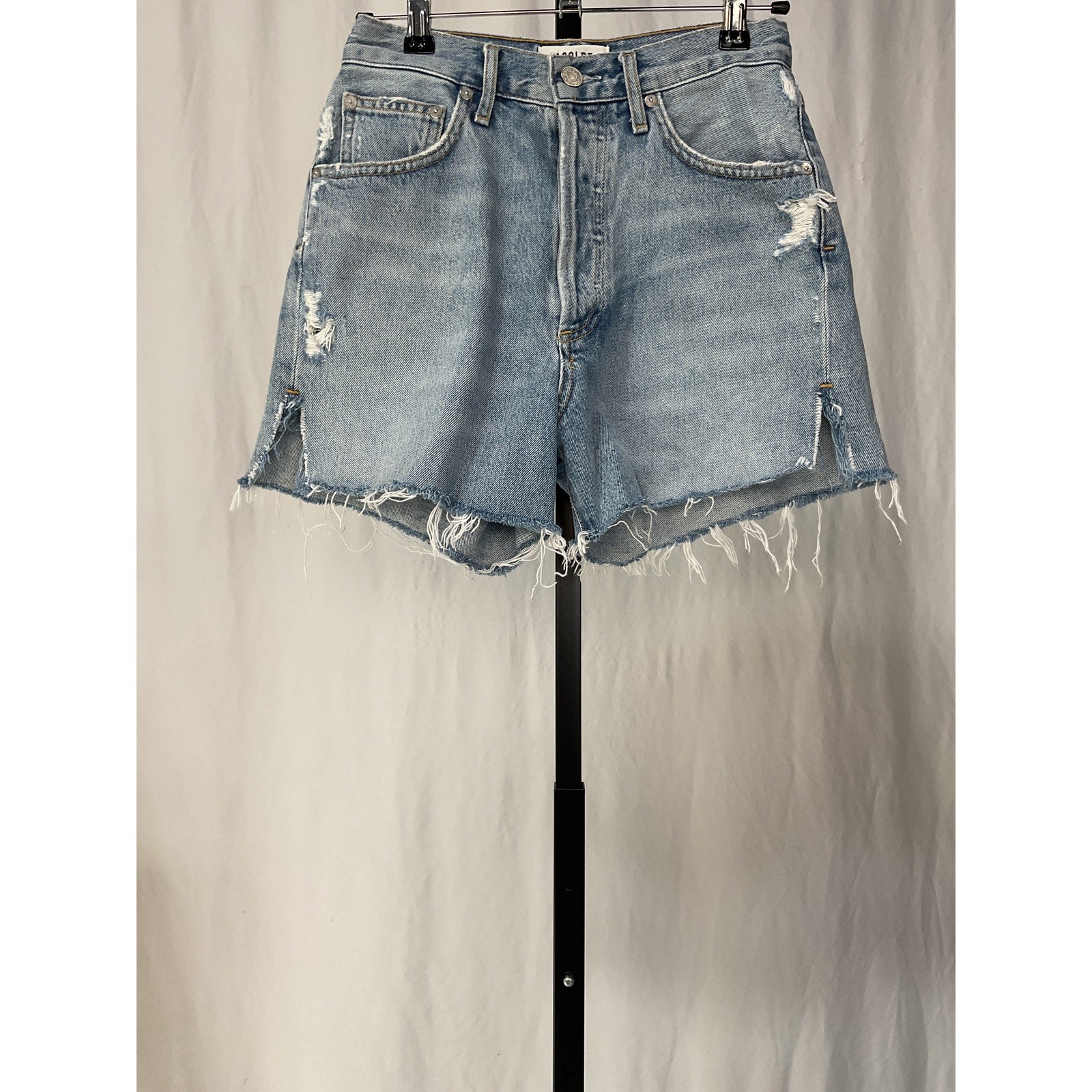 Agolde 'Riley' Blue Cotton Cut-Off Denim Shorts Size 25