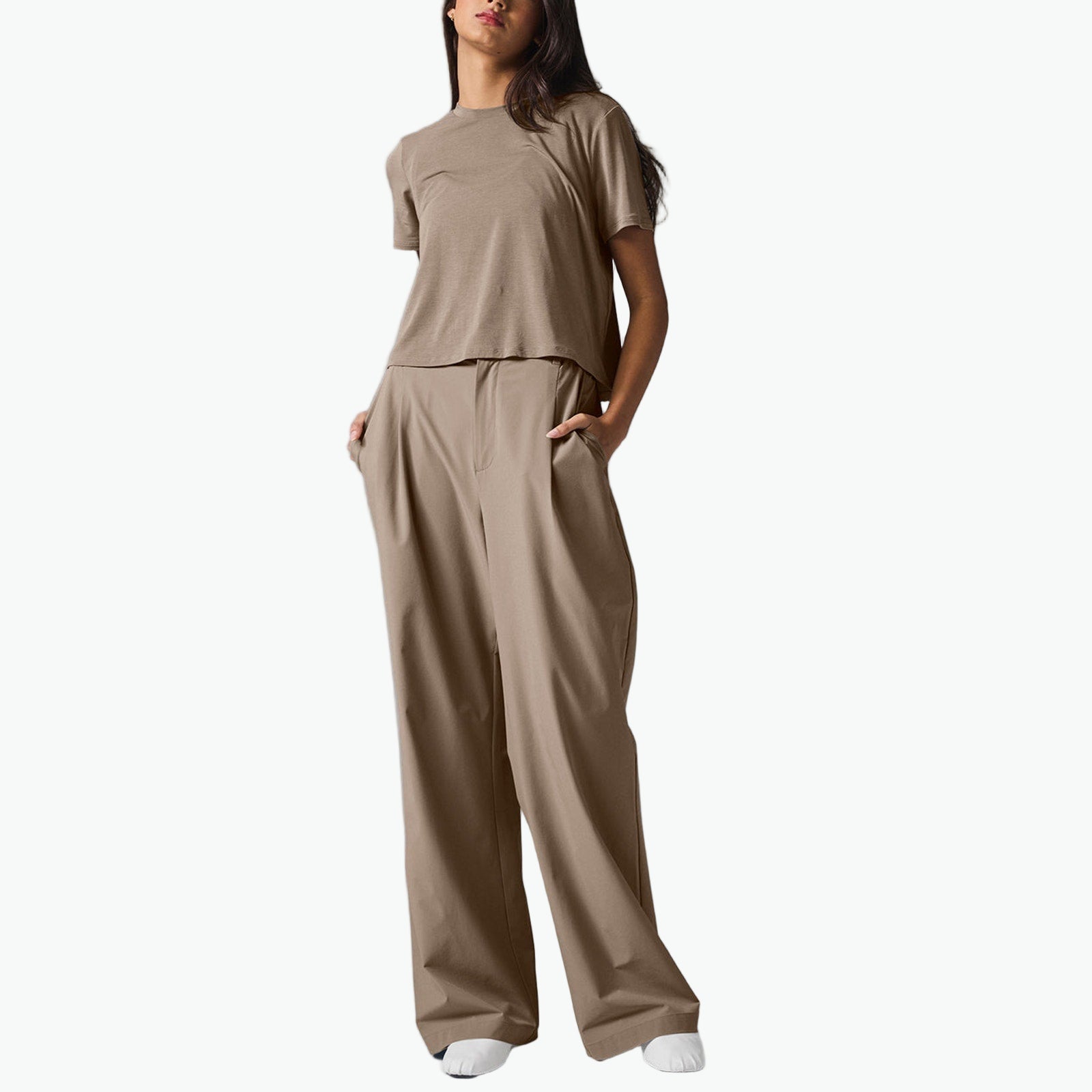 Alo Yoga High-Waist Beige Polyester Pursuit Trouser (Regular) Size XS