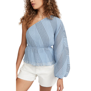 Ganni Pleated Heather Georgette One-Shoulder Blouse Size 40 EU / 8 US