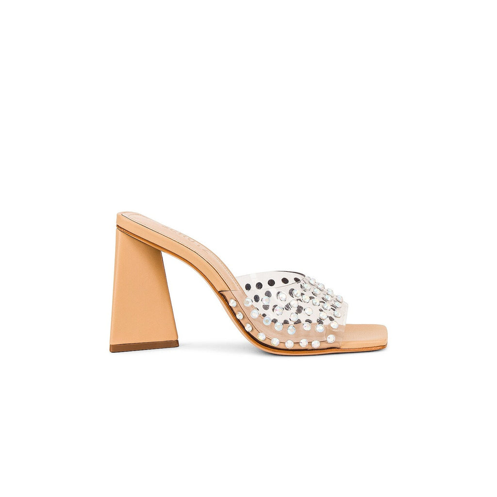 Schutz 'Lizah' Beige Leather Crystal Mule Size 10