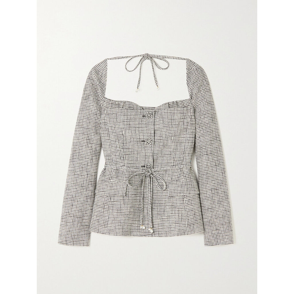 Altuzarra 'Aphelion' Black Belted Gingham Cotton-Blend Jacket Size 4 (XS)