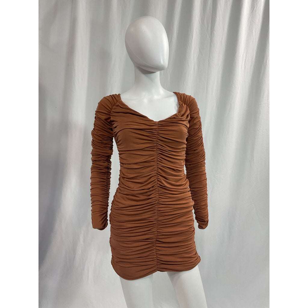 Michael Costello x Revolve 'Ana' Brown Off Shoulder Mini Dress Size S