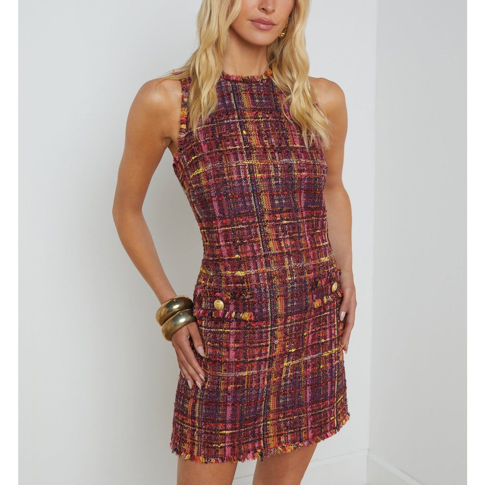 L'Agence Florian Red Polyester Tweed Shift Dress Size S - NWT