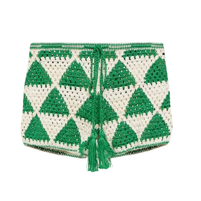Anna Kosturova High Rise Crochet Green And White Maija Shorts Size S