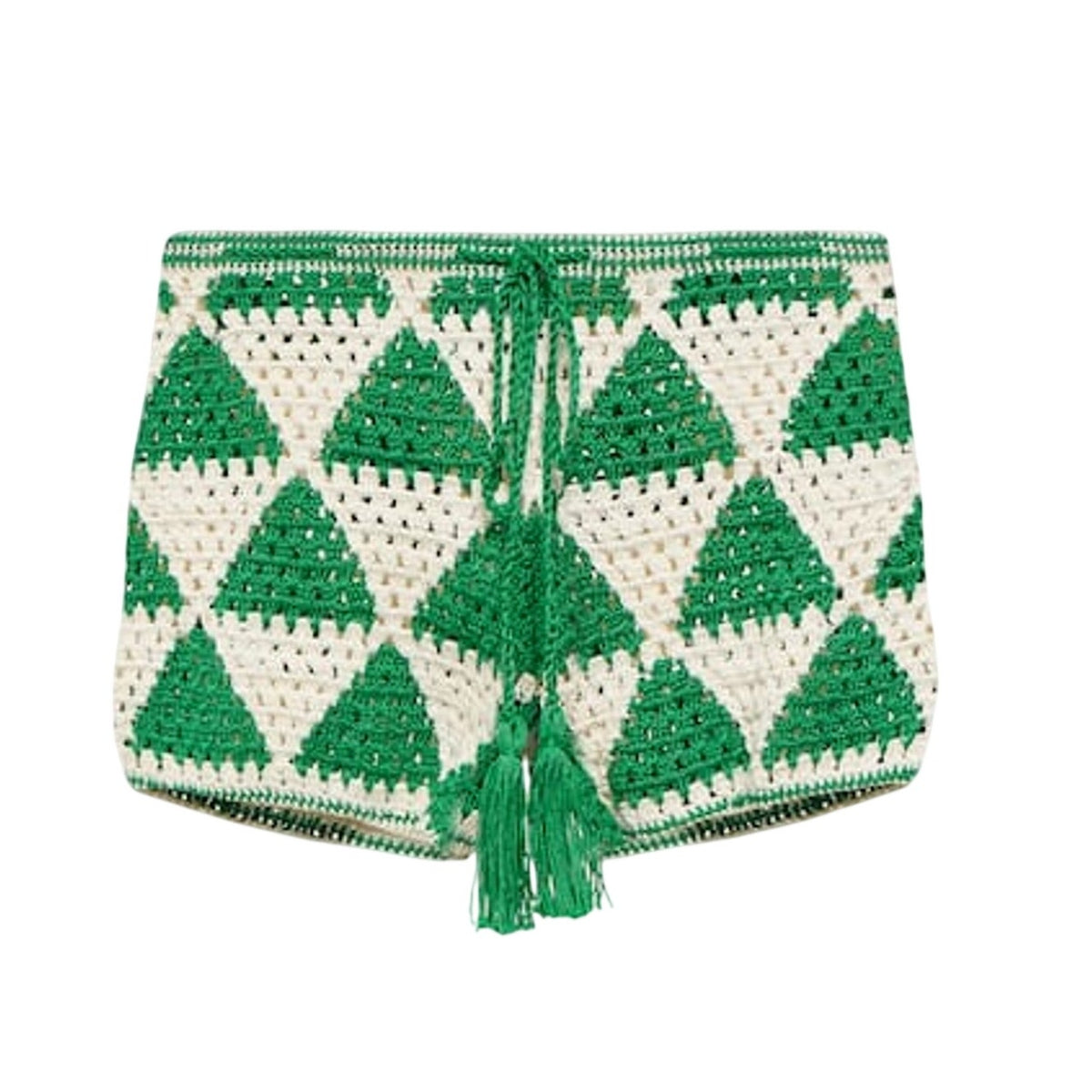 Anna Kosturova High Rise Crochet Green And White Maija Shorts Size S