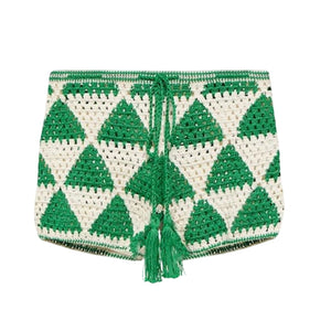 Anna Kosturova High Rise Crochet Green And White Maija Shorts Size S