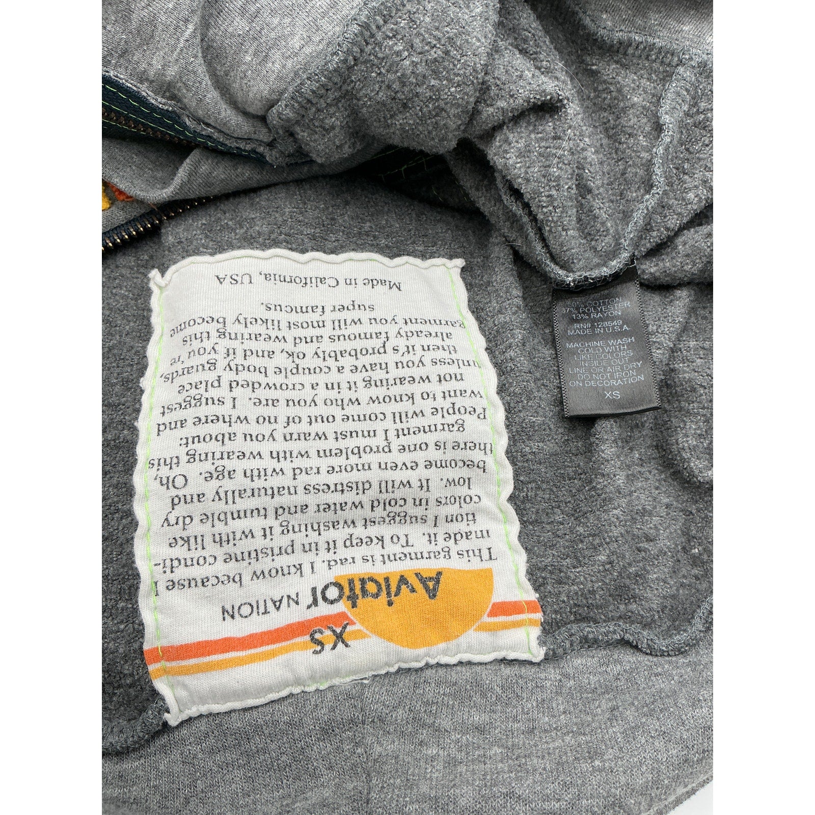 Aviator Nation '5 Stripe' Grey Polyester Zip Hoodie Size XS