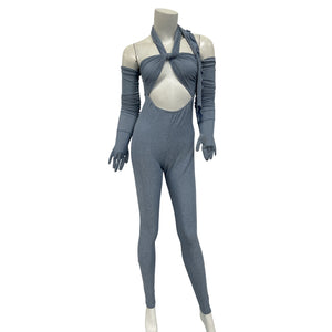 Kim Shui Glitter Blue Rayon Wrap Jumpsuit Size S