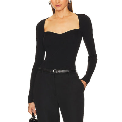 Simkhai Ribbed Black Giuliana Sweetheart Top Size L