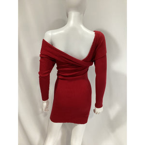 Line & Dot 'Karrie' Red Off-The-Shoulder Long Sleeve Mini Dress Size S