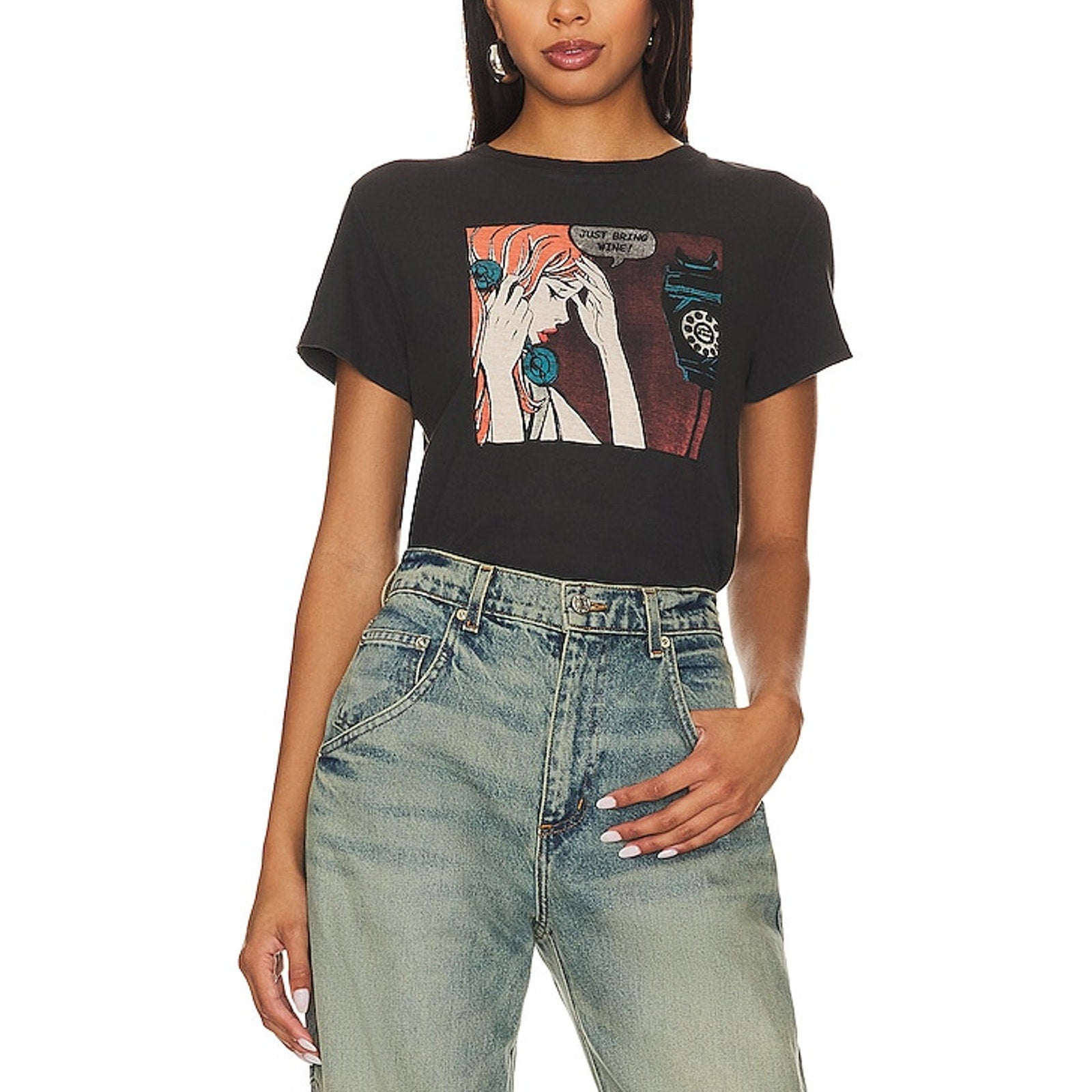 Re/Done Classic Tee Just Black Cotton Send Wine Top Size S