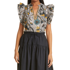 Ulla Johnson 'Elena' Black Cotton Ruffle Top Size 6