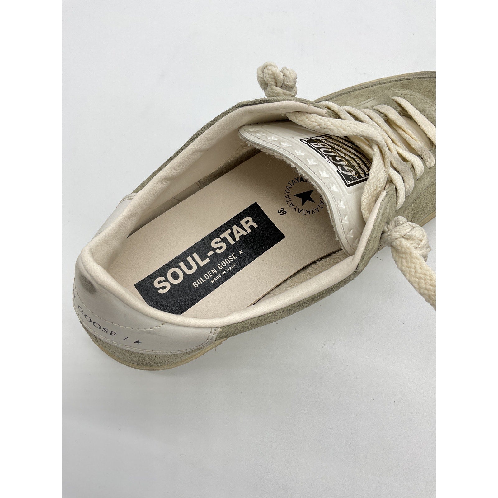 Golden Goose 'Soul-Star' Tan Leather Distressed Leather-Trimmed Suede Sneakers Size 9