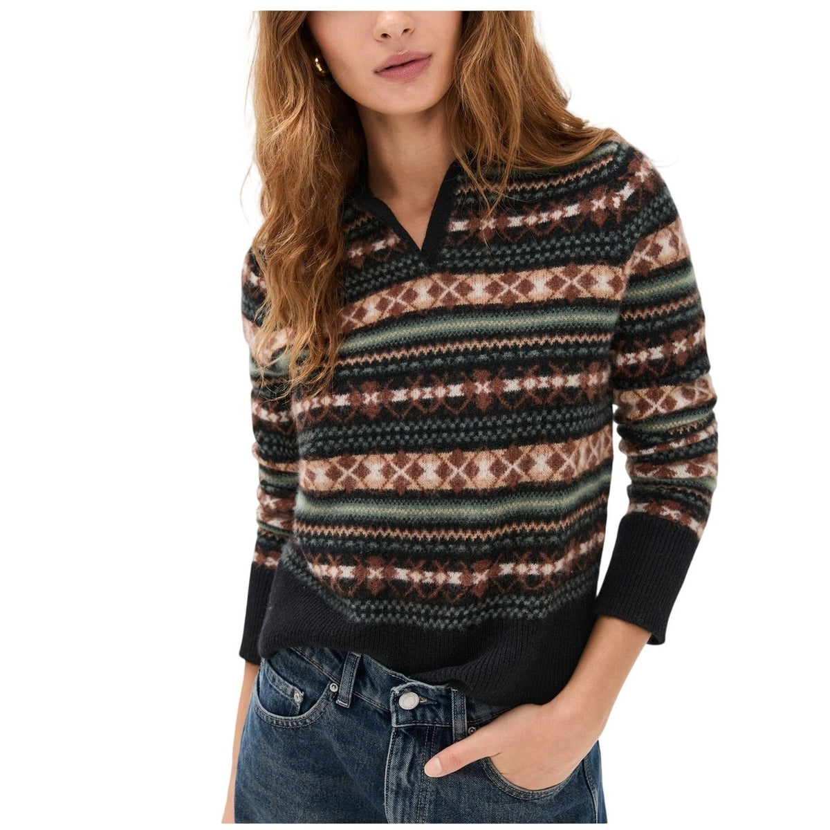 Vince Fair Isle Multicolor Polo Sweater Size S