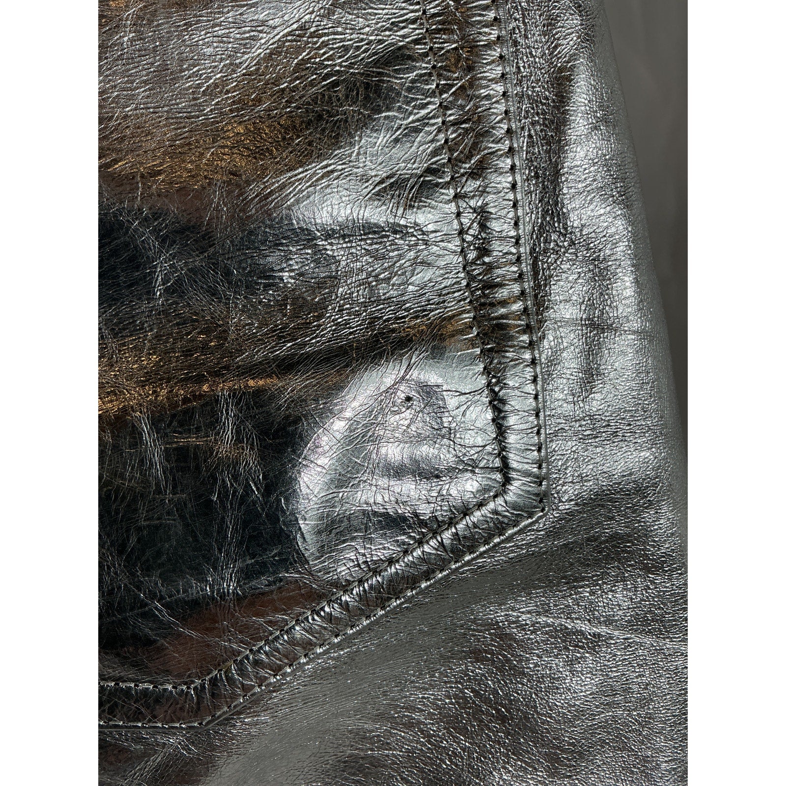 Helmut Lang 'Mirror' Silver 5-Pocket Leather Mini Skirt Size 6