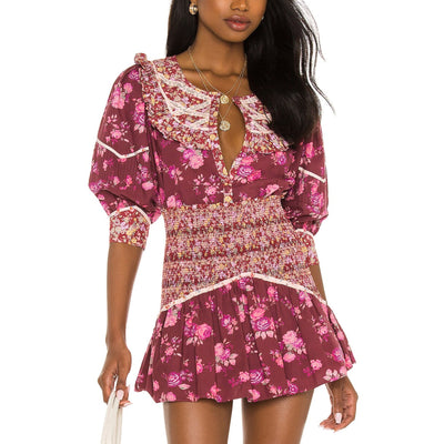 Loveshackfancy Floral Spiced Apple Red Morrison Top Size XS