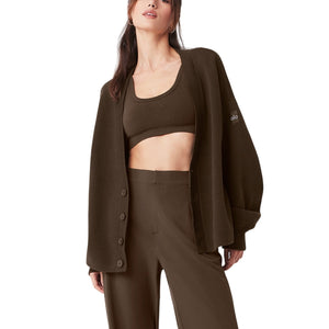 Alo Yoga Ribbed Brown Scholar Cardigan Sweater Size M
