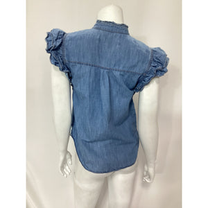 Veronica Beard 'Tenille' Blue Ruffled-Sleeve Shirt Size XS