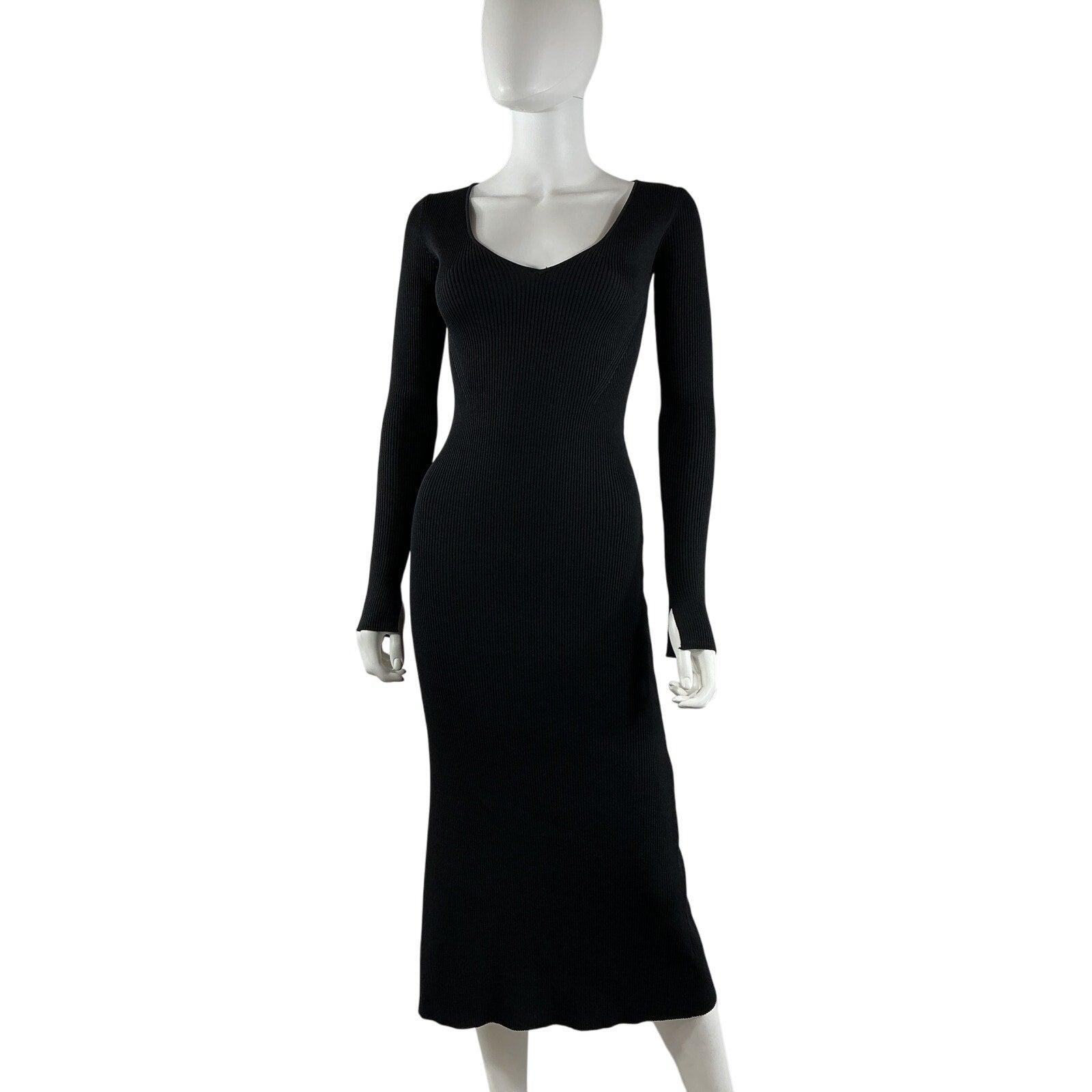 Ganni Ribbed-Knit Black Rayon Midi Dress Size XXS