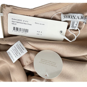 Shona Joy Ruched Tan One Shoulder Cutout Maxi Dress Size 4 NWT