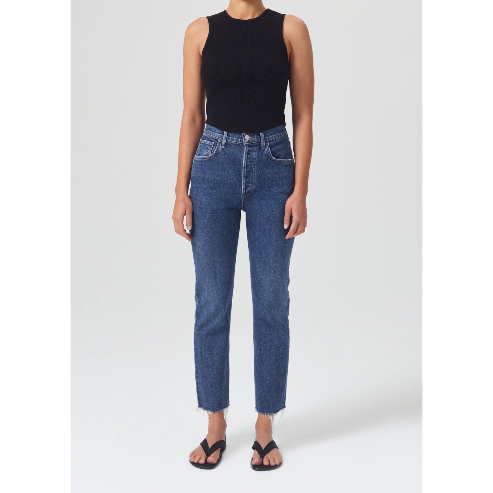 Agolde 'Riley' Blue Cotton High Rise Straight Crop Jean Size 25
