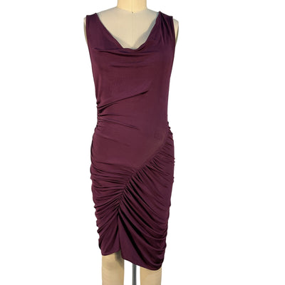 Atlein Sleek Maroon Cowlneck Ruched Mini Dress Size 36 FR / US 4 NWT