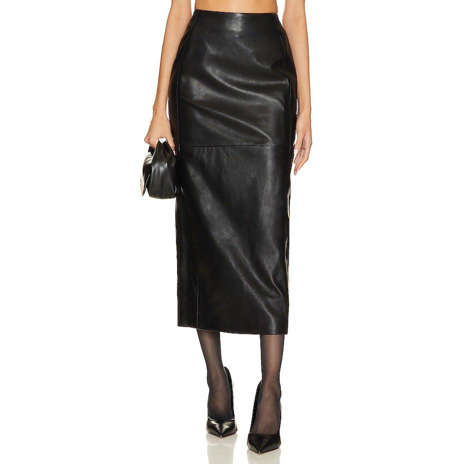 Lamarque 'Tyra' Black Leather Column Midi Skirt Size M