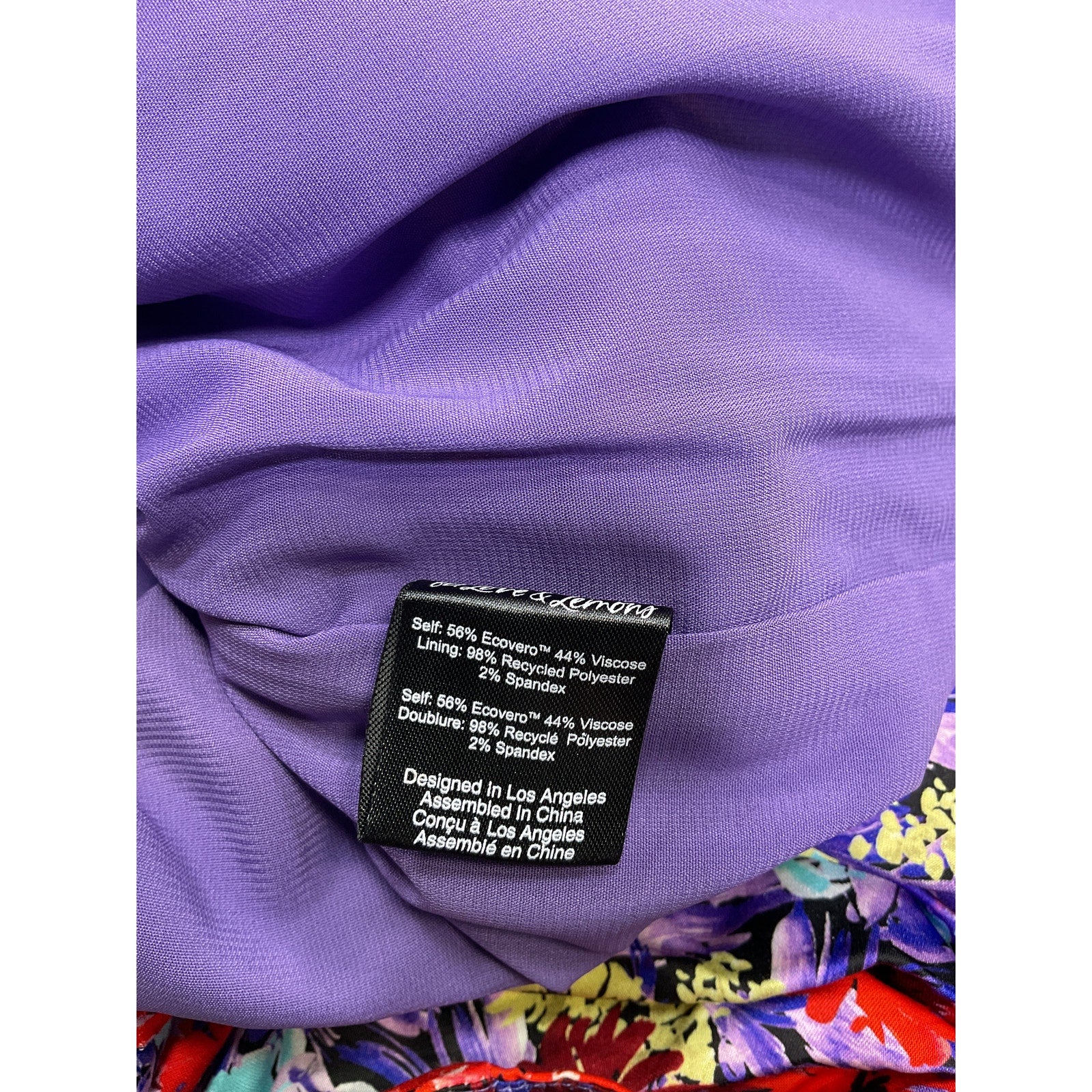 For Love & Lemons 'Chiara' Purple Satin Puff Sleeve Floral Mini Dress Size XS