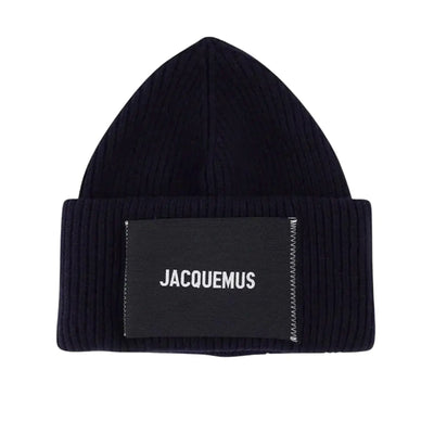 Jacquemus Ribbed Blue Logo Patch Beanie