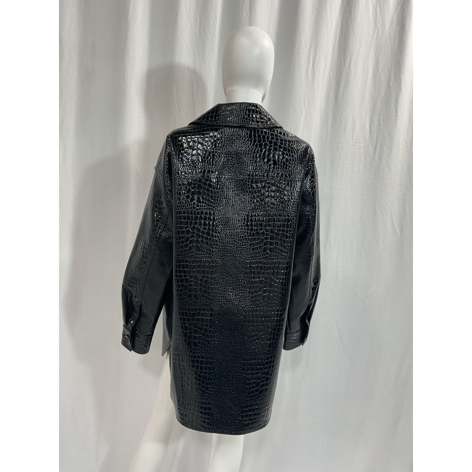 Stand Studio 'Sabitha' Black Croc Embossed Faux Leather Overshirt Size 34