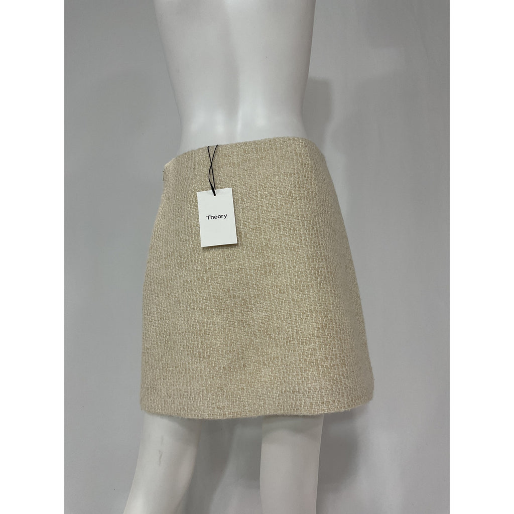 Theory 'A-Line' White Wool Blend Mini Skirt Size 2 - NWT